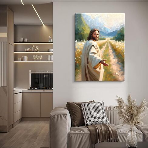 يسوع المسيح جدار الفن الحديث الملهم الروحي الديني قماش يسوع اللوحة صورة جدار ديكور تحفيزية الكتاب المقدس ملصق طباعة لغرفة النوم الكنيسة غرفة المعيشة ديكور المنزل (12 × 16 في قماش) in Kuwait