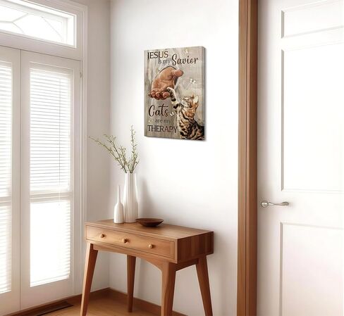 Jesus Cat Christian Canvas Wall Art The Hand of God Inspiring Painting Picture Wall Decor Cats are My THERAPY Poster Print Artwork for Church Prayer Room Living Room Bedroom Home Decoration in Saudi Arabia