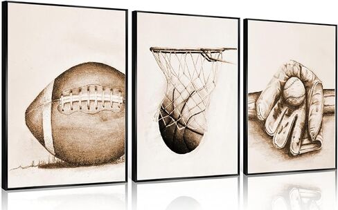 3Pcs Sports Wall Art Football Baseball Basketball Theme Painting Picture Wall Decor Vintage Sport Poster Print Artwork for Boy Room Playroom Bedroom Gameroom Home Decoration【UNFRAMED】 in Saudi Arabia