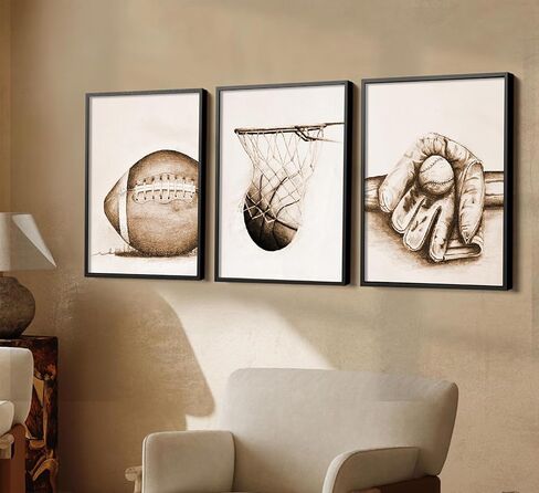 3Pcs Sports Wall Art Football Baseball Basketball Theme Painting Picture Wall Decor Vintage Sport Poster Print Artwork for Boy Room Playroom Bedroom Gameroom Home Decoration【UNFRAMED】 in Saudi Arabia