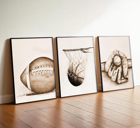 3Pcs Sports Wall Art Football Baseball Basketball Theme Painting Picture Wall Decor Vintage Sport Poster Print Artwork for Boy Room Playroom Bedroom Gameroom Home Decoration【UNFRAMED】 in Saudi Arabia