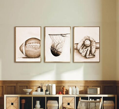 3Pcs Sports Wall Art Football Baseball Basketball Theme Painting Picture Wall Decor Vintage Sport Poster Print Artwork for Boy Room Playroom Bedroom Gameroom Home Decoration【UNFRAMED】 in Saudi Arabia