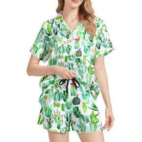 WELLINZER بيجامة من الحرير الساتان للنساء 2 قطعة ملابس نوم بياقة وزر للأسفل وأكمام قصيرة مجموعة Pjs ملابس للاستلقاء in Kuwait