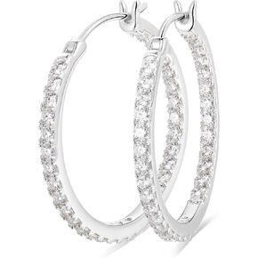 أقراط Wyyxl النسائية الماسية، 20/25/30 مم طوق صغير من الفضة الإسترلينية لا يسبب الحساسية، أقراط مويسانيتي لامعة 5a مكعبة زركونيا مجوهرات للنساء ملابس الحفلات اليومية in Kuwait