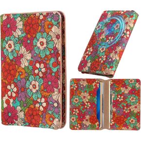 Denior for Magsafe Floral Cork Wallet, Magnetic Wallet for Samsung s25 ultra, RFID Blocking＆Fits 4 Cards, Phone Card Holder for iPhone 17-8 Series (Dusty Blue) in Saudi Arabia