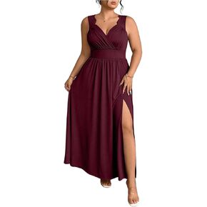 OYOANGLE Women's Plus Size Lace Trim Sleeveless Maxi Dress Wrap V Neck High Slit Formal Evening Dresses in Kuwait