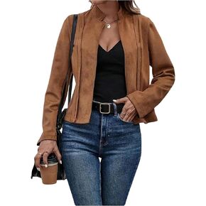 SOLY HUX Women's Faux Suede Open Front Cardigan Jacket Long Sleeve Casual Vintage Outerwear in Saudi Arabia