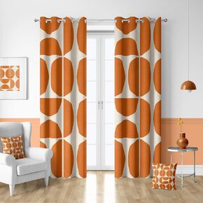 Yuphive Orange Mid-Century Modern Curtains, Boho Abstract Geometric Retro Art Blackout Curtains for Bedroom, Colorful Unique Pattern Insulated Room Darkening Window Drapes 2 Panels Set, 52Wx84L in Saudi Arabia