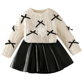 WDIRARA Girl's 2 Piece Outfit Bow Sweater Flare Aline Skirt Set Cute Outfits in Saudi Arabia
