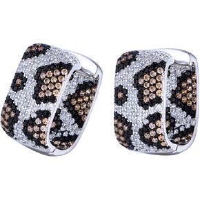 CWWZircons Luxury Double Sided Cubic Zirconia Leopard Print Rectangle Hoop Earrings, White Gold Plated, Statement Jewelry for Women in Saudi Arabia