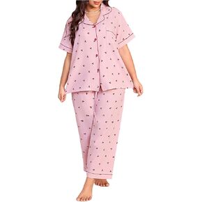 Verdusa Women's Plus Size 2 Piece Pajama Set Fall Pj Sets Button Down Shirts with Pants Loungewear in Saudi Arabia