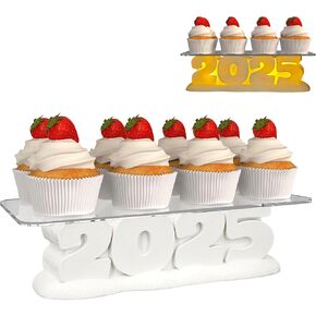 RUFHVTY 2026 Cupcake Stand, Acrylic Cupcake Holder with LED Light & Serving Tray for Party, Dessert Table Display Set for Christmas Birthday Weddings Decor (Yellow Light) in Kuwait