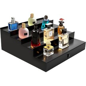 Cologne Organizer for Men, 4 Tier Black Acrylic Perfume Organizer Stand with Partitioned Drawer and Hidden Compartment, Perfume Display Holder Fragrance Stand Shelf for Organizing,Gift for Men in Saudi Arabia