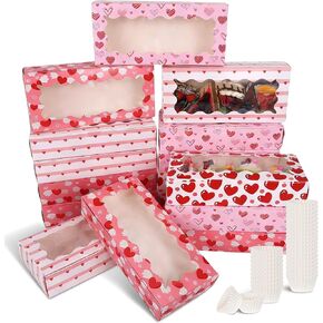 24 Pieces Valentine's Day Treat Boxes Valentine Heart Cookie Boxes with Window 12 x 5.5 x 2.5 Inch Valentine Bakery Boxes Heart Gift Boxes Candy Heart Containers for Valentine Wedding Party Favor in Kuwait