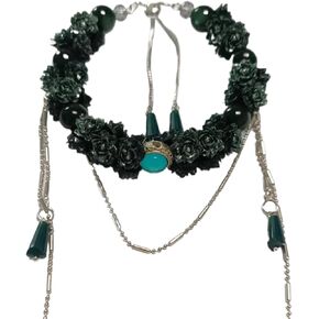 SophroniaTerri Vintage Peony Flower Dark Green Zircon Lucky Bracelet for Women | Zircon & Resin with Adjustable Alloy Chain, Elegant Crystal Jewelry Gift in Saudi Arabia