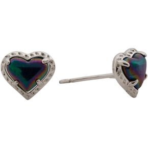 Kendra Scott Women's Anna Heart Stud Earrings in Silver Iridescent Navy in Saudi Arabia