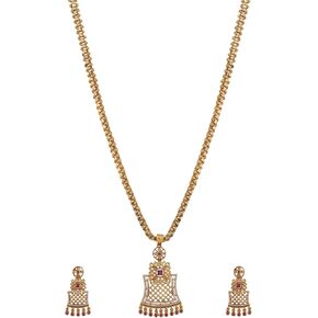 قلادة تارينيكا نحاسية تارون بتصميم معبد - مجموعات مجوهرات هندية للنساء | مثالي للمناسبات العرقية | قلادة جنوب الهند التقليدية | 1 سنة الضمان* in Kuwait