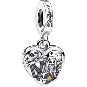 Lkwrideiny The Nightmare Before Christmas Black Heart Couple Dangle Charm 925 Sterling Silver Pendant,Jewelry Beads Gifts for Women Bracelet&Necklace in Saudi Arabia