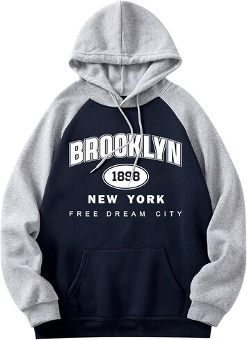 SHENHE Men's Hooded Sweatshirt Graphic Color Block Fleece Athletic Vintage Preppy Hoodie Pullover in Saudi Arabia