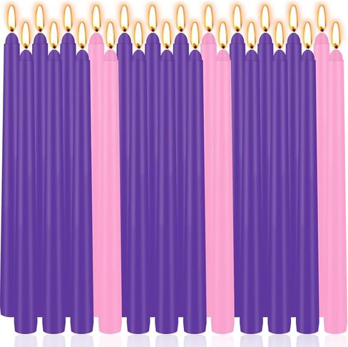 24 Count Advent Candles, 10 Inch Purple and Pink Christmas Wreath Candles - 18 Purple & 6 Pink Complete 24-Day Advent Candle Set for Church, Home Decor, Long-Lasting Holiday Season Candle in Saudi Arabia