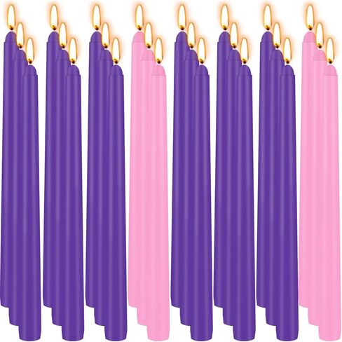 24 Count Advent Candles, 10 Inch Purple and Pink Christmas Wreath Candles - 18 Purple & 6 Pink Complete 24-Day Advent Candle Set for Church, Home Decor, Long-Lasting Holiday Season Candle in Saudi Arabia