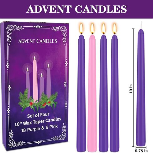 24 Count Advent Candles, 10 Inch Purple and Pink Christmas Wreath Candles - 18 Purple & 6 Pink Complete 24-Day Advent Candle Set for Church, Home Decor, Long-Lasting Holiday Season Candle in Saudi Arabia