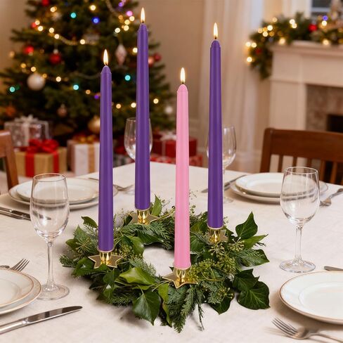 24 Count Advent Candles, 10 Inch Purple and Pink Christmas Wreath Candles - 18 Purple & 6 Pink Complete 24-Day Advent Candle Set for Church, Home Decor, Long-Lasting Holiday Season Candle in Saudi Arabia