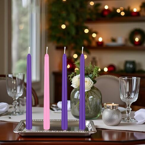 24 Count Advent Candles, 10 Inch Purple and Pink Christmas Wreath Candles - 18 Purple & 6 Pink Complete 24-Day Advent Candle Set for Church, Home Decor, Long-Lasting Holiday Season Candle in Saudi Arabia