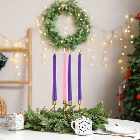 24 Count Advent Candles, 10 Inch Purple and Pink Christmas Wreath Candles - 18 Purple & 6 Pink Complete 24-Day Advent Candle Set for Church, Home Decor, Long-Lasting Holiday Season Candle in Saudi Arabia