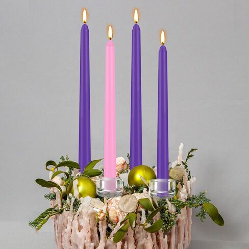 24 Count Advent Candles, 10 Inch Purple and Pink Christmas Wreath Candles - 18 Purple & 6 Pink Complete 24-Day Advent Candle Set for Church, Home Decor, Long-Lasting Holiday Season Candle in Saudi Arabia