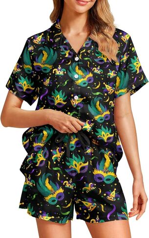 WELLINZER Satin Silk Pajamas for Women 2Pcs Collar Sleepwear Button Down Short Sleeve Shorts Pjs Set Loungewear in Saudi Arabia