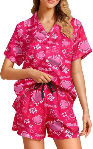 WELLINZER Satin Silk Pajamas for Women 2Pcs Collar Sleepwear Button Down Short Sleeve Shorts Pjs Set Loungewear in Saudi Arabia