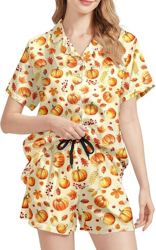 WELLINZER Satin Silk Pajamas for Women 2Pcs Collar Sleepwear Button Down Short Sleeve Shorts Pjs Set Loungewear in Saudi Arabia
