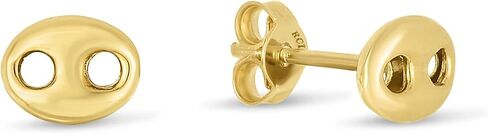 14K Real Yellow Gold Mariner Link Button Stud Earrings in Saudi Arabia