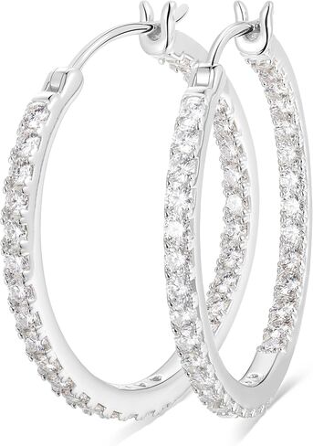 أقراط Wyyxl النسائية الماسية، 20/25/30 مم طوق صغير من الفضة الإسترلينية لا يسبب الحساسية، أقراط مويسانيتي لامعة 5a مكعبة زركونيا مجوهرات للنساء ملابس الحفلات اليومية in Kuwait