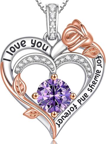 قلادات على شكل قلب من حجر الميلاد الوردي للنساء S925 من الفضة الاسترليني I Love You هدية مجوهرات للنساء في ذكرى عيد ميلاد الزفاف، هدايا عيد الأم للأم، الأم، الزوجة، الصديقة مع قلادة معلقة على شكل جوهرة الميلاد in Kuwait