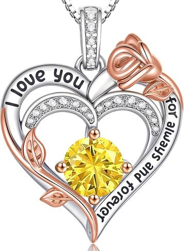 قلادات على شكل قلب من حجر الميلاد الوردي للنساء S925 من الفضة الاسترليني I Love You هدية مجوهرات للنساء في ذكرى عيد ميلاد الزفاف، هدايا عيد الأم للأم، الأم، الزوجة، الصديقة مع قلادة معلقة على شكل جوهرة الميلاد in Kuwait