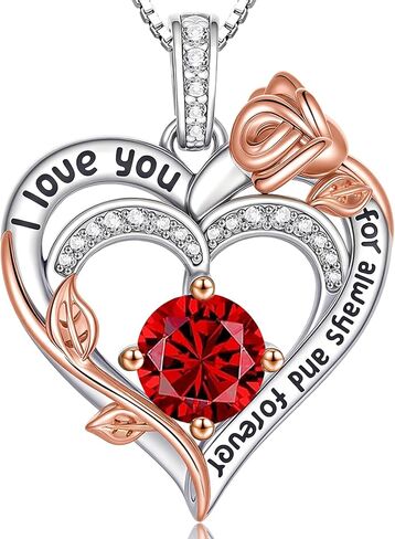 قلادات على شكل قلب من حجر الميلاد الوردي للنساء S925 من الفضة الاسترليني I Love You هدية مجوهرات للنساء في ذكرى عيد ميلاد الزفاف، هدايا عيد الأم للأم، الأم، الزوجة، الصديقة مع قلادة معلقة على شكل جوهرة الميلاد in Saudi Arabia