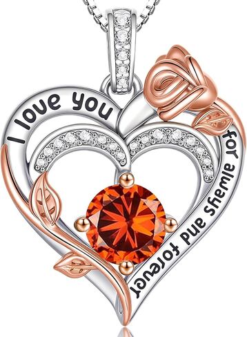 قلادات على شكل قلب من حجر الميلاد الوردي للنساء S925 من الفضة الاسترليني I Love You هدية مجوهرات للنساء في ذكرى عيد ميلاد الزفاف، هدايا عيد الأم للأم، الأم، الزوجة، الصديقة مع قلادة معلقة على شكل جوهرة الميلاد in Kuwait