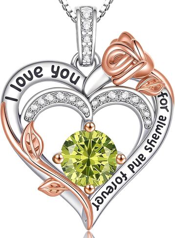 قلادات على شكل قلب من حجر الميلاد الوردي للنساء S925 من الفضة الاسترليني I Love You هدية مجوهرات للنساء في ذكرى عيد ميلاد الزفاف، هدايا عيد الأم للأم، الأم، الزوجة، الصديقة مع قلادة معلقة على شكل جوهرة الميلاد in Kuwait