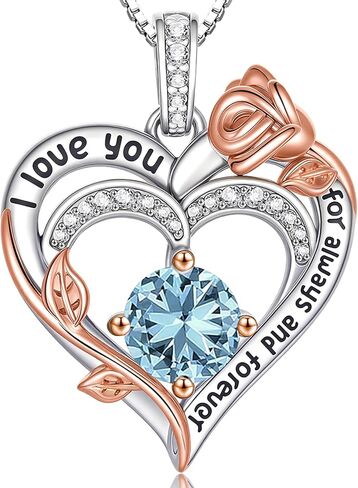 قلادات على شكل قلب من حجر الميلاد الوردي للنساء S925 من الفضة الاسترليني I Love You هدية مجوهرات للنساء في ذكرى عيد ميلاد الزفاف، هدايا عيد الأم للأم، الأم، الزوجة، الصديقة مع قلادة معلقة على شكل جوهرة الميلاد in Kuwait