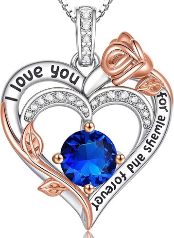 قلادات على شكل قلب من حجر الميلاد الوردي للنساء S925 من الفضة الاسترليني I Love You هدية مجوهرات للنساء في ذكرى عيد ميلاد الزفاف، هدايا عيد الأم للأم، الأم، الزوجة، الصديقة مع قلادة معلقة على شكل جوهرة الميلاد in Kuwait