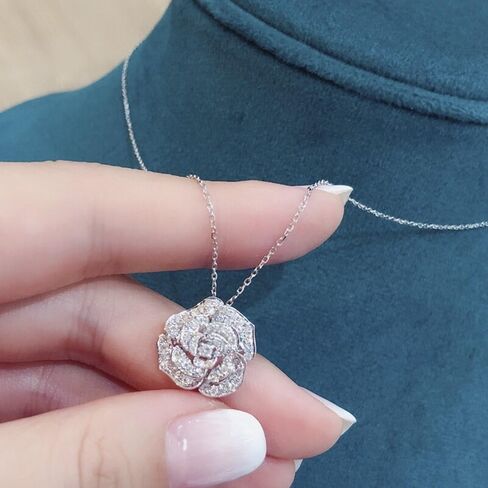 Flower Pendant Necklace for Women Silver Plated Cubic Zirconia Choker Necklace Adjustable Fashion Trendy Dainty Simple Minimalism Rhinestone Jewelry Gift for Prom Wedding Brides in Saudi Arabia