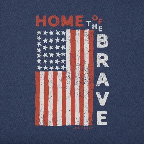 Life is Good. Men's Home of The Brave Raggedy Flag Short Sleeve Crusher Tee, Darkest Blue in Saudi Arabia