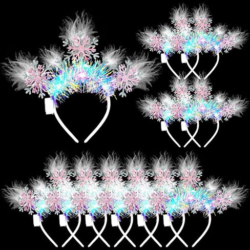 Riceshoot 12 PCS Light Up Snowflakes عصابات عيد الميلاد الثلج الثلج الشعر Boppers رأس للنساء ديكور حفل عيد الميلاد العيد in Saudi Arabia