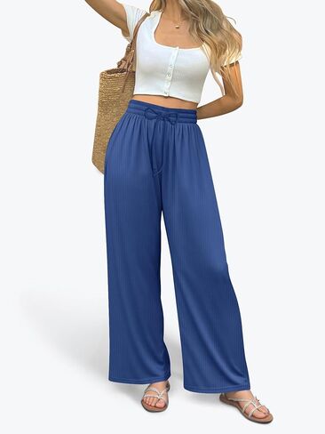 Women's Wide Leg Pants High Waisted Sweatpants Casual Drawstring Palazzo Loose Lounge Flowy Trousers in Saudi Arabia