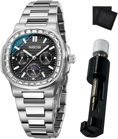 NIBOSI Men's Watches - Analog Quartz Chronograph Watch for Men, Waterproof Luxury Diamond Luminous Dial Business Dress Watch for Anniversary Graduation and Birthday Gifts in Saudi Arabia