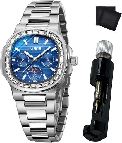 NIBOSI Men's Watches - Analog Quartz Chronograph Watch for Men, Waterproof Luxury Diamond Luminous Dial Business Dress Watch for Anniversary Graduation and Birthday Gifts in Saudi Arabia