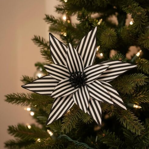 Thiccywoov 6 Pcs 12 Inch Black and White Stripes Christmas Poinsettia Flowers with Stems Large Artificial Stripe Poinsettia Christmas Tree Flower Ornaments for Halloween Holiday Wreath Garland Decor in Saudi Arabia