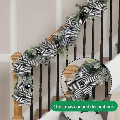Thiccywoov 6 Pcs 12 Inch Black and White Stripes Christmas Poinsettia Flowers with Stems Large Artificial Stripe Poinsettia Christmas Tree Flower Ornaments for Halloween Holiday Wreath Garland Decor in Saudi Arabia